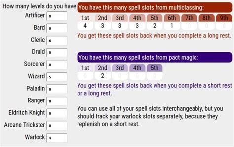 dandd 5e multiclass spell slot calculator dungeon master assistance