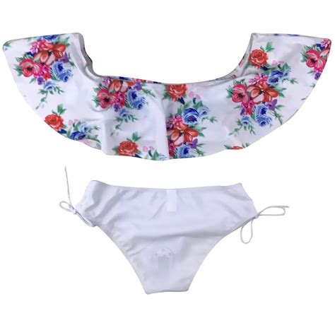 Sexy Women Swimsuits Off Shoulder Floral 2017 Newest Push Up Padded Bra Top Bikini Set Swimsuit