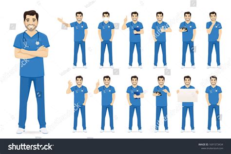 Male Nurse Character Set Different Poses Vetor Stock Livre De Direitos 1691573434