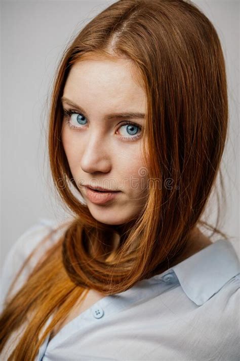 Beautiful Model Female With Thick Ginger Straight Long Hair Stock Image