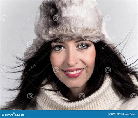 Portrait Of Attractive Young Woman In Winter Stock Image Image Of