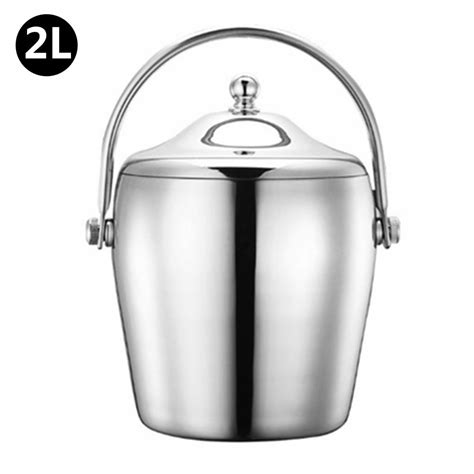 Younar Stainless Steel Ice Bucket Portable Insulated Ice Bucket Freezer
