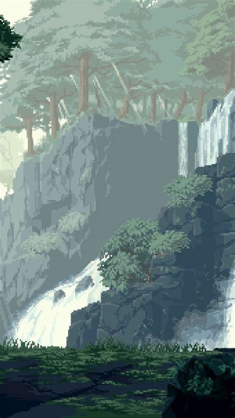 Waterfalls Pixel Art Backiee