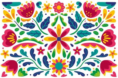 A Colorful Floral Design With Leaves And Flowers In The Center On A