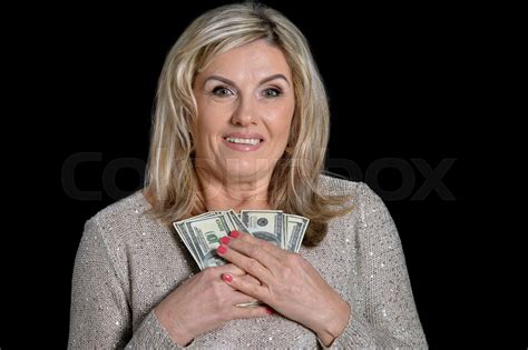 Mature Woman With Money Stock Image Colourbox