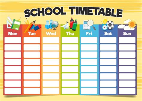 School Timetable Template With Notebook Theme 684880 Vector Art At