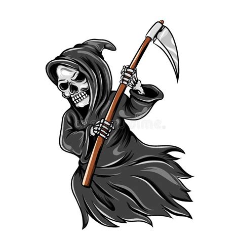 The Grim Reaper Flaying And Holding The Scythe And Using The Grey Cloak