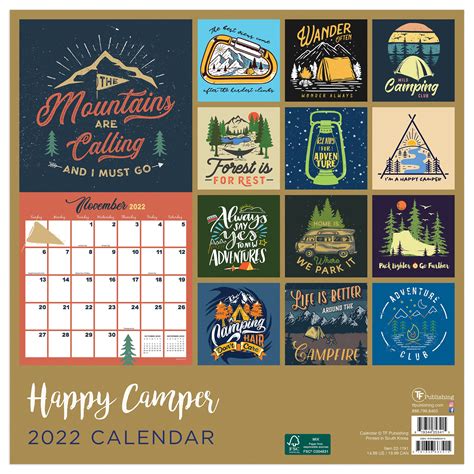 January 2022 December 2022 Happy Camper 12x12 Wall Calendar Etsy