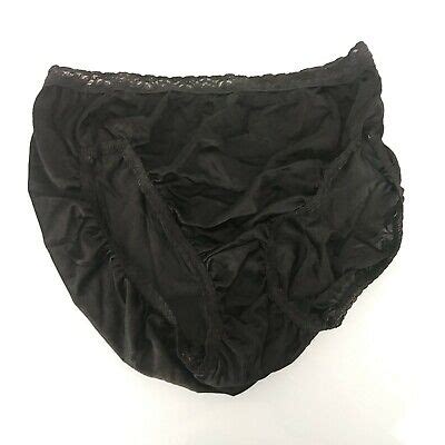 Hanes Lace Satin Nylon Hi Cut Panty Briefs Black Shiny Ebay