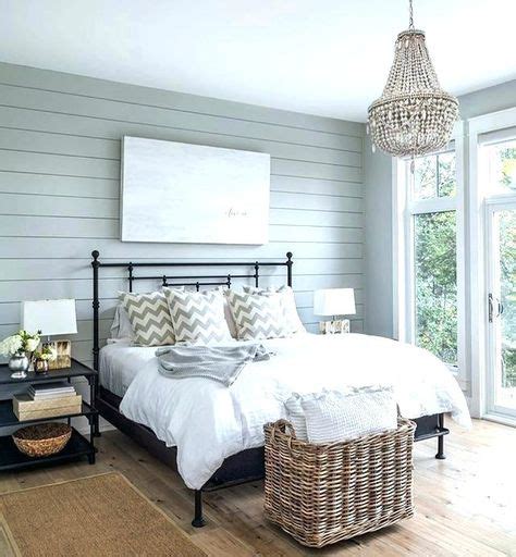 Master Bedrooms With Shiplap Bedroom Blue Wall With Black Iron Bed