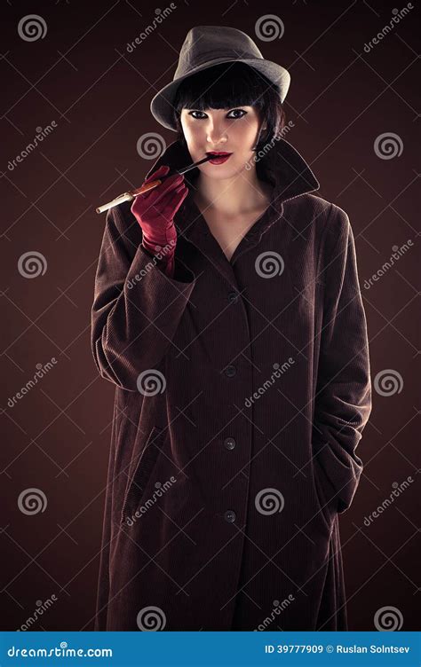 Beautiful Fashionable Woman Detective Stock Image Image Of Glamour