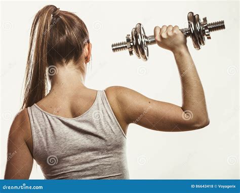Strong Woman Lifting Dumbbells Weights Fitness Stock Photo Image Of Athlete Strong