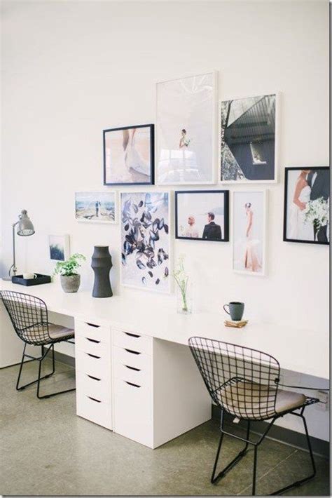 16 home office desk ideas for two. Beautiful, simple gallery wall and easy double (two person ...