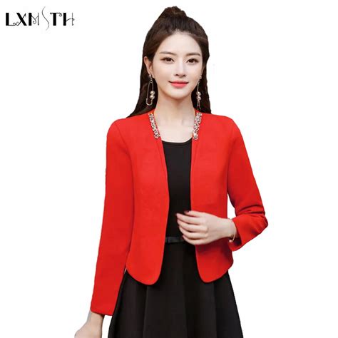 Lxmsth Spring New Suit Jacket Female Diamonds Slim Women Short Coat Long Sleeve Korean Ladies