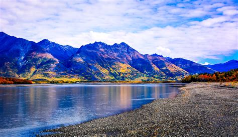 Knik River Alaska River Mountain Landscape Autumn Wallpapers Hd