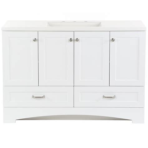 It is made from solid wood with a gorgeous stone top along with an undermount square white ceramic sink. Glacier Bay Lancaster 48 in. W x 18.75 in. D Bathroom ...
