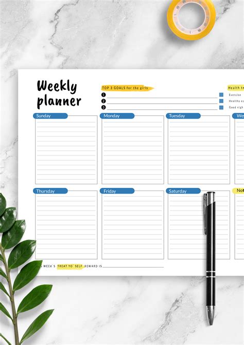 Free Printable Horizontal Weekly Planner