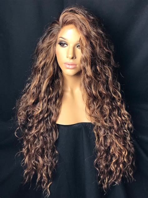 Wavy hair can be extremely versatile. Auburn Brown & Honey Lace Front Wig | Curly lace front ...