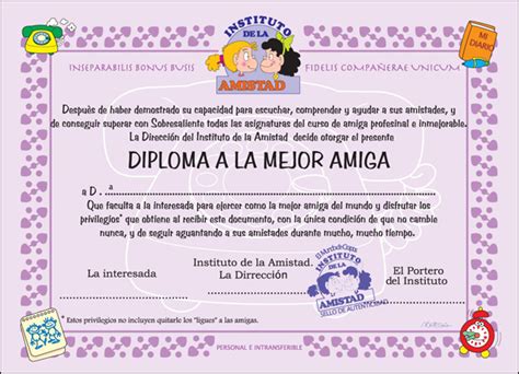 Diploma A La Mejor Amiga Del Mundo Para Imprimir Diploma A La Mejor