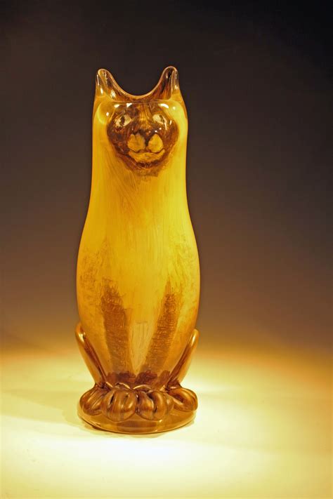 Xerxes Hand Blown Glass Cat With Sculpted Features Painted With Vitreous Enamels Glass