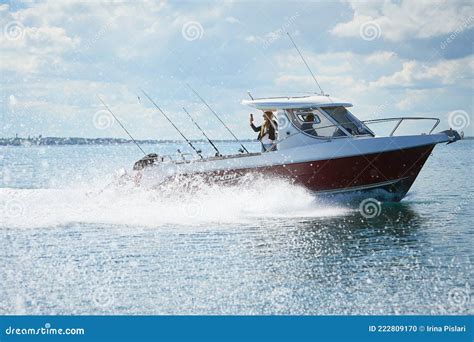 Fast Boat On Wavy Blue Sea Luxury Motor Boat In Navigation Editorial