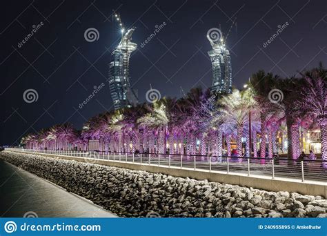 The Path Of Palm Trees Lusail City Doha Qatar Stock Image Image