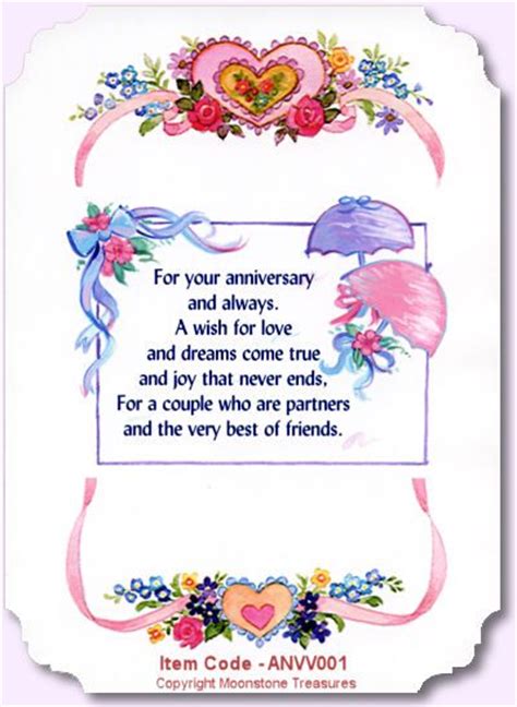 Wedding Anniversary Card Verses By Moonstone Treasures Anniversary