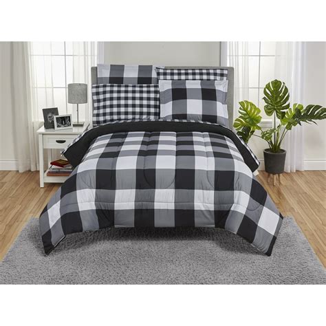 Mainstays Buffalo Plaid 7 Piece Bed In A Bag Bedding Set With Sheets