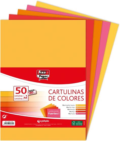 Fixo Paper 00001494 Paquete De Cartulinas De Colores A4 Surtido De