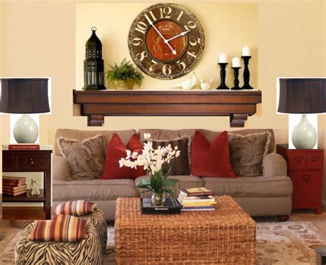 Ultimate guide for decorating your tv wall! Love this whole room, mismatched tables, big clock above ...