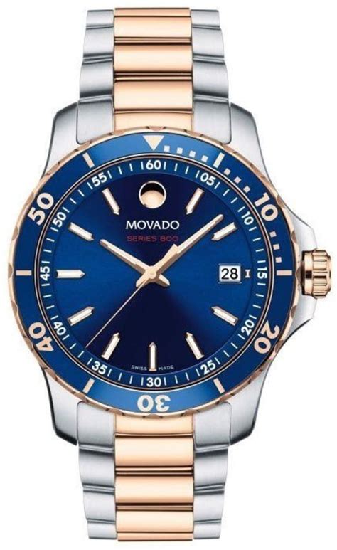 Movado Series 800 Blue Dial Two Tone Stainless Steel Mens Watch 2600149