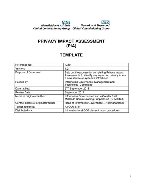 Privacy Impact Assessment Pia Template Pdf Confidentiality