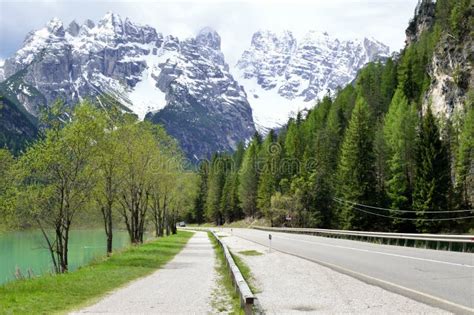 The Wonderful Braies Lake In The Dolomites In Spring With The Mountains