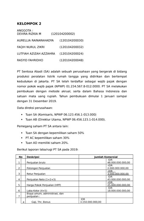 SOAL Praktika PPH Soal Tentang Mata Kuliah Pajak Penghasilan Satu