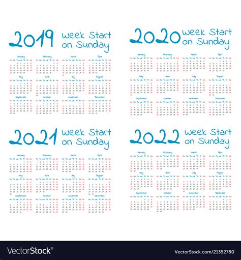 2019 2020 2021 2022 Calendar Printable