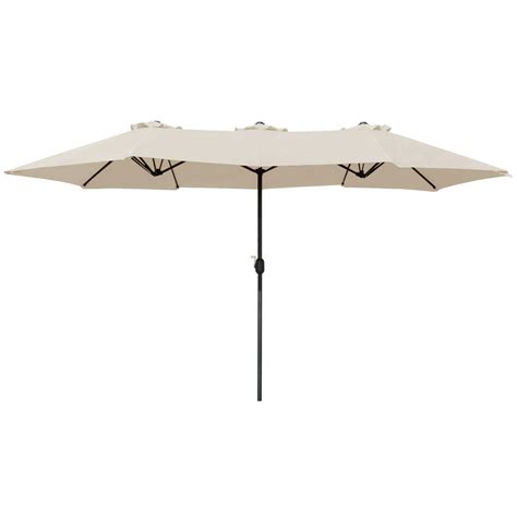Walnew 15 Ft Beige Patio Double Sided Outdoor Twin Table Umbrella