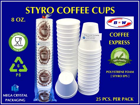 Styro Disposable Coffee Cups 8 Oz Coffee Express 25 Pcs Per Pack