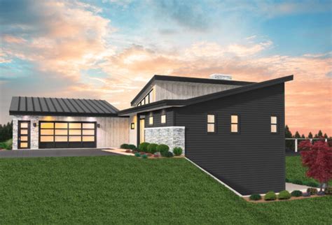 Andrew House Plan Modern Shed Roof Home Design W2 Car Garage