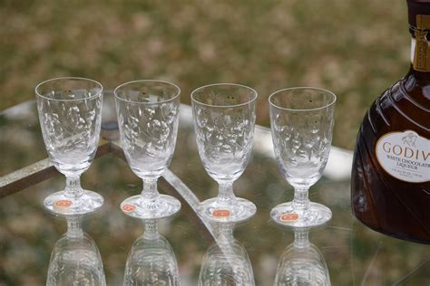 vintage etched crystal wine glasses set of 4 fostoria circa 1950 s 4 oz after dinner drink