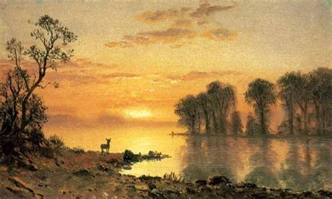 Handpainted Oil Painting Beautiful Landscape Sunset Deer