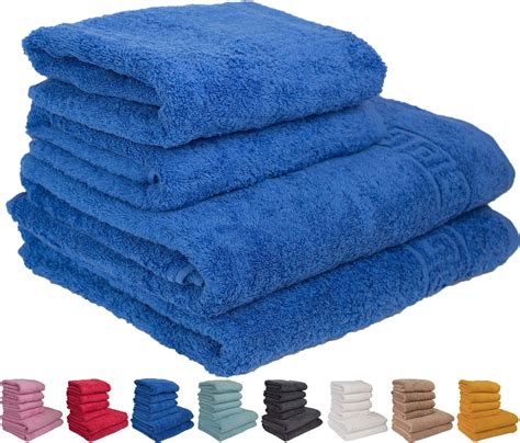 Classic Blue 2 Large Bath 2 Large Hand Towels Set 100 Natural