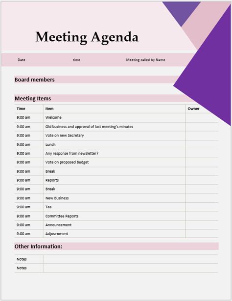 Free Meeting Agenda Templates For Word Sample Design Layout Templates