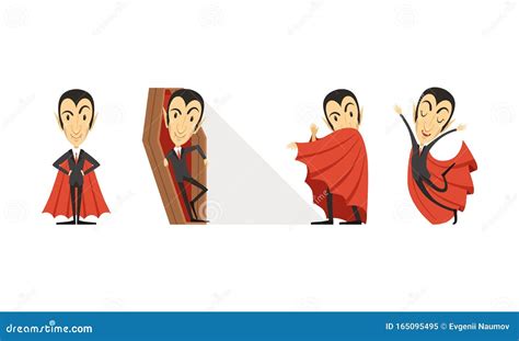 Count Dracula Cartoon Character In Different Poses Vector Set Stock