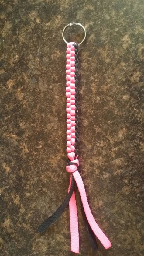 Items Similar To Upcycled Shoelace Keychain Pink And Black Square