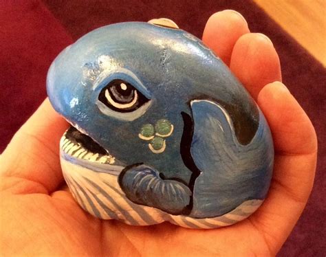 Blue Whale Hand Painted Beach Rock Pebble Stone Pebble Art Whale