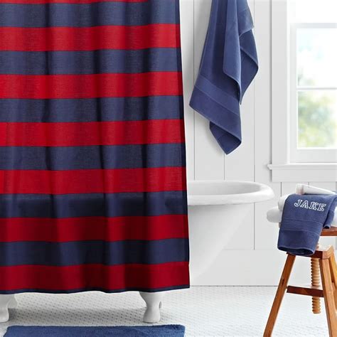 Navy And Red Rugby Stripe Teen Shower Curtain Pottery Barn Teen