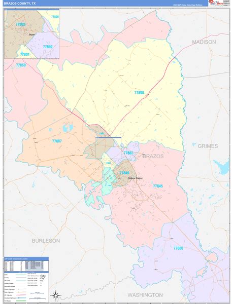 Brazos County Tx Wall Map Color Cast Style By Marketmaps Mapsales