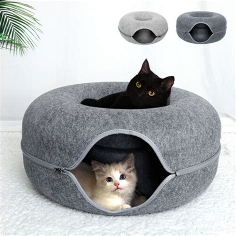 Felt Cat Tunnel Cave Bed Pet Kitten Nest Round House Donut Interactive