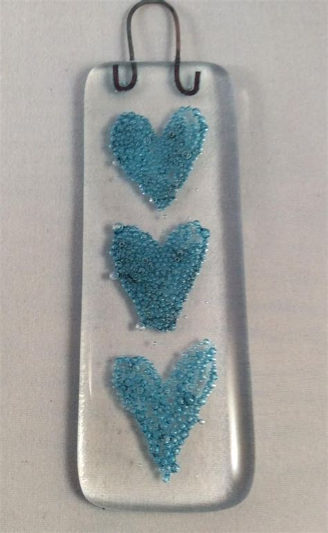 Fused Glass Handmade Blue Hearts Sun Light Catcher Love Token Etsy Blue Heart Fused Glass