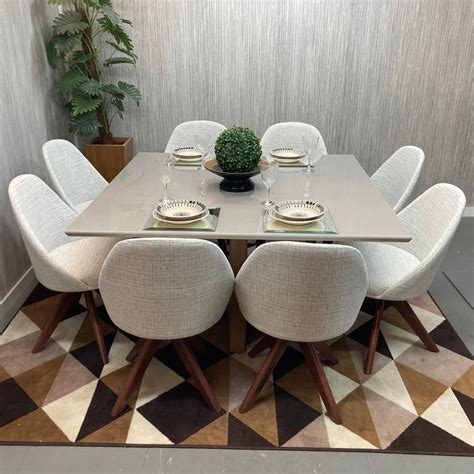 Sala De Jantar Mesa Versatille Quadrada Com 8 Cadeiras Dilly Giratórias D Confort Design®